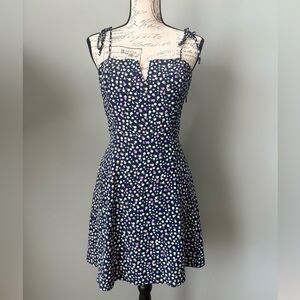 Lola Grace Navy Floral Fit & Flare Dress Tie Straps Medium
